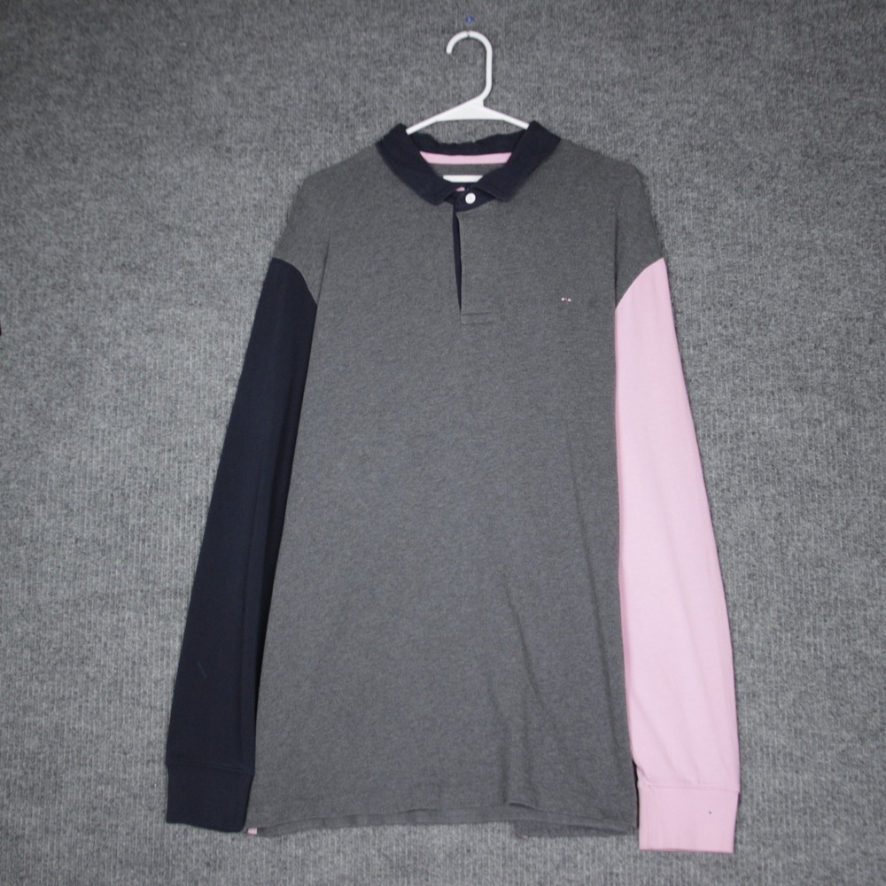 Eden Park Paris Mens 3XL Long Sleeve Rugby Shirt Colorblock Gray Navy Pink